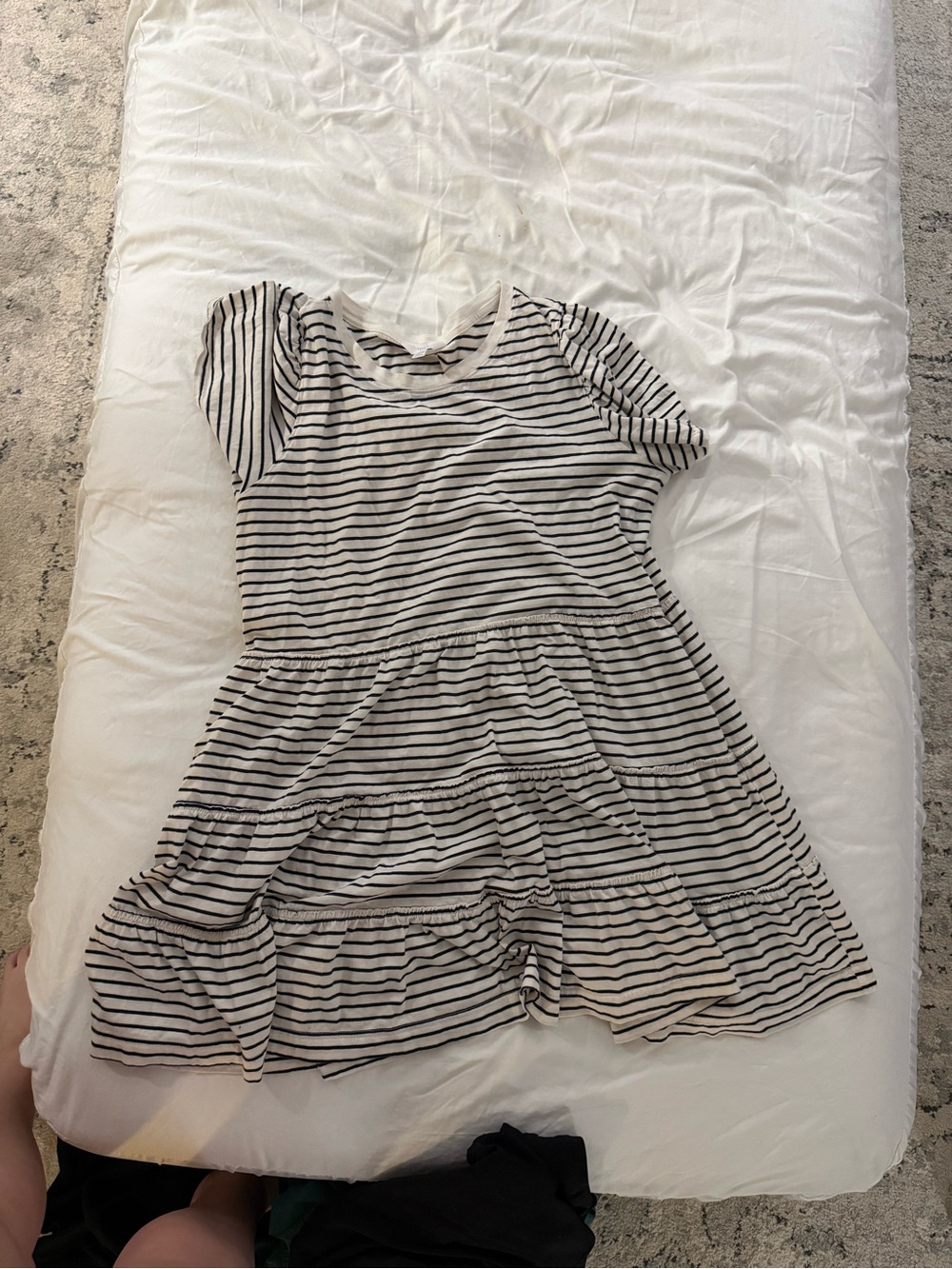 Striped Short-Sleeve Tiered Kids Dress - Black & White
